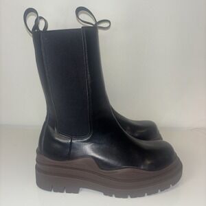Black Chunky Chelsea Boots Black & Brown Sole Platform Boots Size 8 / 39 Booties